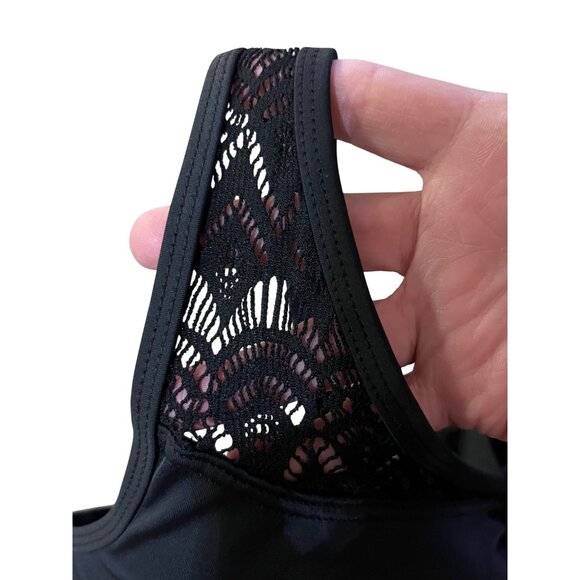 Swimsuits for All Tankini Top Womens 44F NEW Black Crochet Underwire - Picture 4 of 16